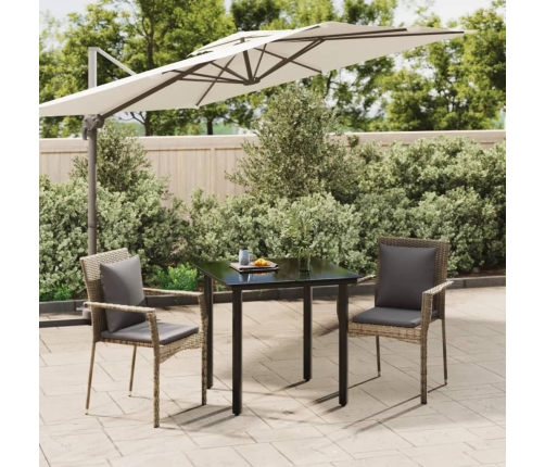 Set comedor jardín 3 pzas y cojines ratán sintético negro gris