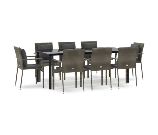 Set comedor jardín 9 pzas y cojines ratán sintético negro gris