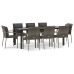 Set comedor jardín 9 pzas y cojines ratán sintético negro gris