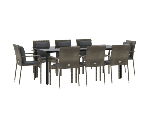 Set comedor jardín 9 pzas y cojines ratán sintético negro gris