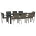 Set comedor jardín 9 pzas y cojines ratán sintético negro gris