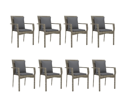 Set comedor jardín 9 pzas y cojines ratán sintético negro gris