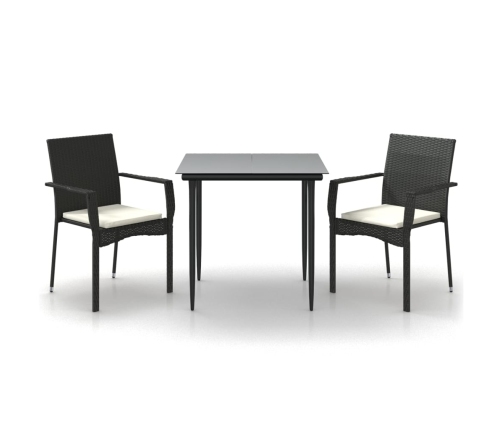 Set comedor de jardín 3 pzas con cojines ratán sintético negro