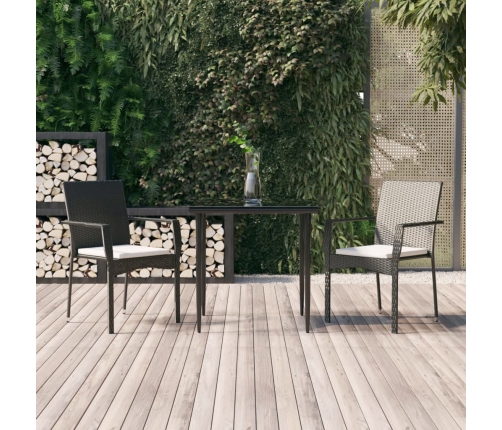 Set comedor de jardín 3 pzas con cojines ratán sintético negro