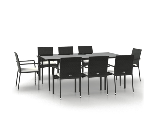 Set de comedor de jardín 9 pzas y cojines ratán sintético negro