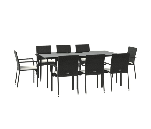 Set de comedor de jardín 9 pzas y cojines ratán sintético negro