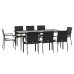 Set de comedor de jardín 9 pzas y cojines ratán sintético negro