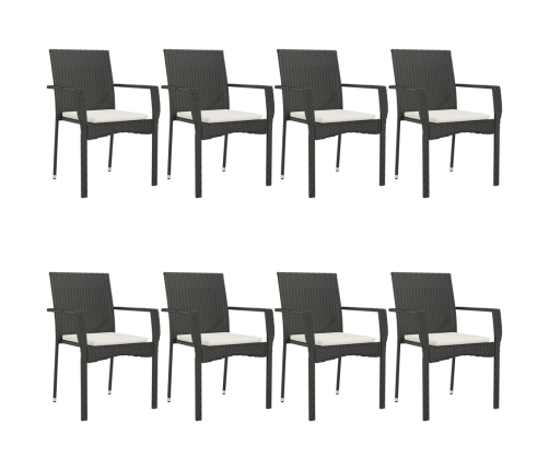 Set de comedor de jardín 9 pzas y cojines ratán sintético negro