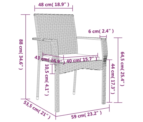 Set de comedor de jardín 9 pzas y cojines ratán sintético negro