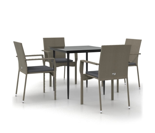 Set comedor jardín 5 pzas y cojines ratán sintético negro gris