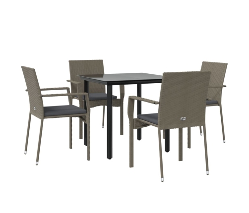 Set comedor jardín 5 pzas y cojines ratán sintético negro gris