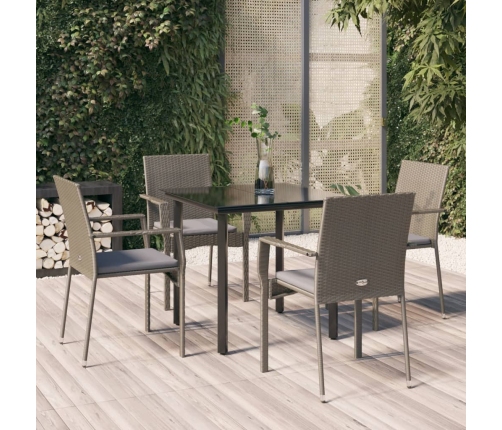 Set comedor jardín 5 pzas y cojines ratán sintético negro gris