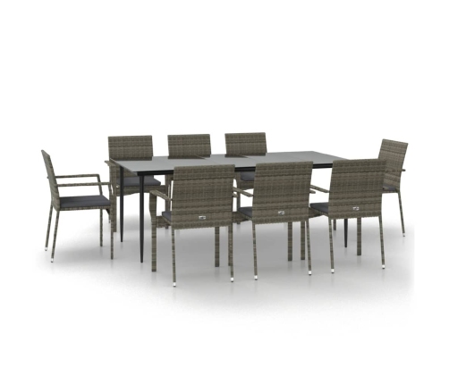 Set comedor jardín 9 pzas y cojines ratán sintético negro gris