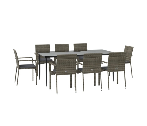 Set comedor jardín 9 pzas y cojines ratán sintético negro gris