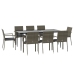 Set comedor jardín 9 pzas y cojines ratán sintético negro gris