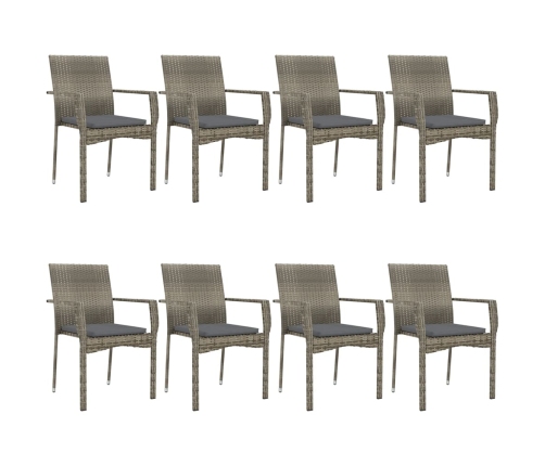 Set comedor jardín 9 pzas y cojines ratán sintético negro gris