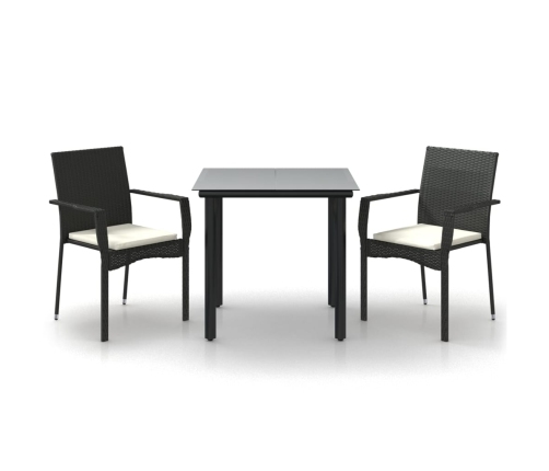 Set comedor de jardín 3 pzas con cojines ratán sintético negro