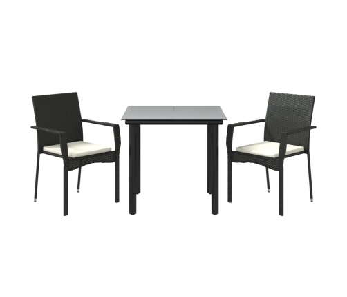 Set comedor de jardín 3 pzas con cojines ratán sintético negro