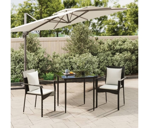 Set comedor de jardín 3 pzas con cojines ratán sintético negro