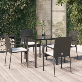 Set de muebles jardín 5 pzas con cojines ratán sintético negro