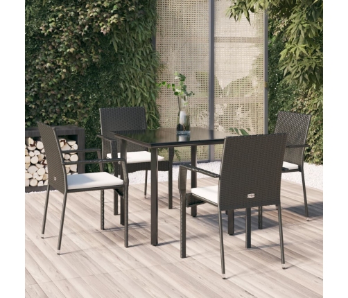 Set de muebles jardín 5 pzas con cojines ratán sintético negro