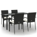 Set de muebles jardín 5 pzas con cojines ratán sintético negro