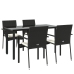 Set de muebles jardín 5 pzas con cojines ratán sintético negro