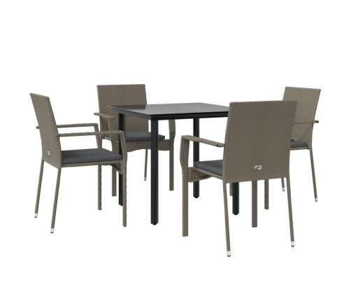 Set comedor jardín 5 pzas y cojines ratán sintético negro gris