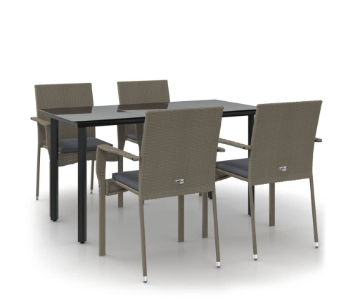 Set comedor jardín 5 pzas y cojines ratán sintético negro gris