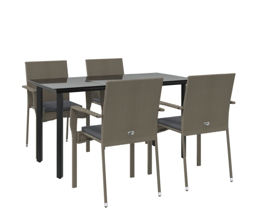 Set comedor jardín 5 pzas y cojines ratán sintético negro gris