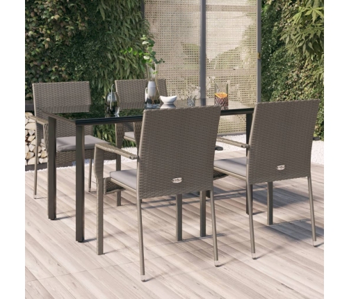 Set comedor jardín 5 pzas y cojines ratán sintético negro gris