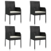 Set de muebles jardín 5 pzas con cojines ratán sintético negro