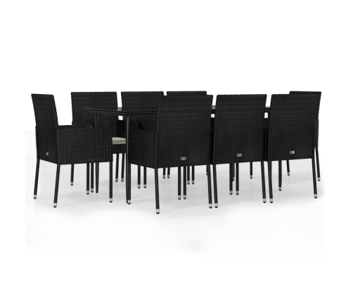 Set de comedor de jardín 9 pzas y cojines ratán sintético negro