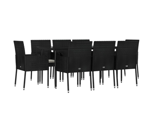 Set de comedor de jardín 9 pzas y cojines ratán sintético negro