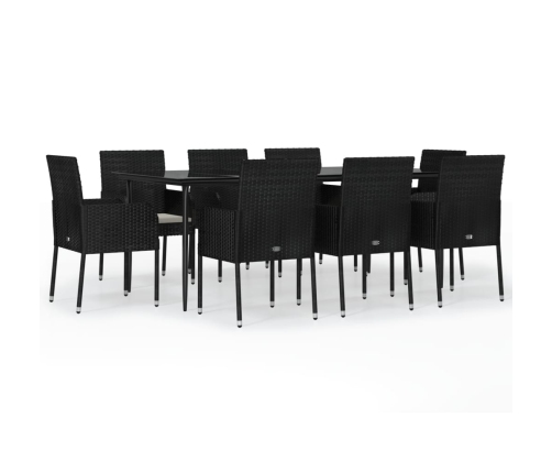 Set de comedor de jardín 9 pzas y cojines ratán sintético negro