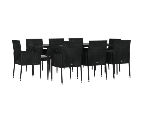 Set de comedor de jardín 9 pzas y cojines ratán sintético negro