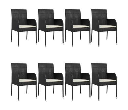 Set de comedor de jardín 9 pzas y cojines ratán sintético negro