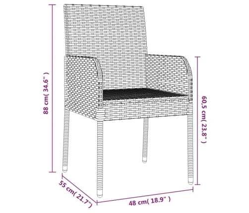 Set de comedor de jardín 9 pzas y cojines ratán sintético negro