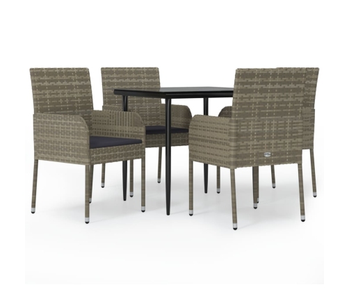 Set comedor jardín 5 pzas y cojines ratán sintético negro gris