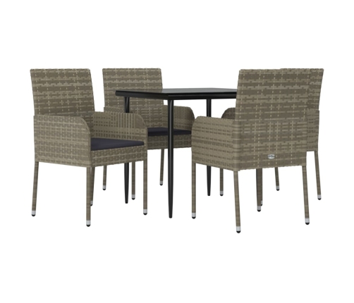 Set comedor jardín 5 pzas y cojines ratán sintético negro gris