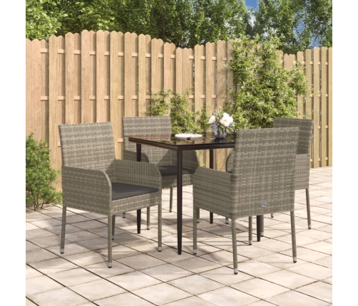 Set comedor jardín 5 pzas y cojines ratán sintético negro gris
