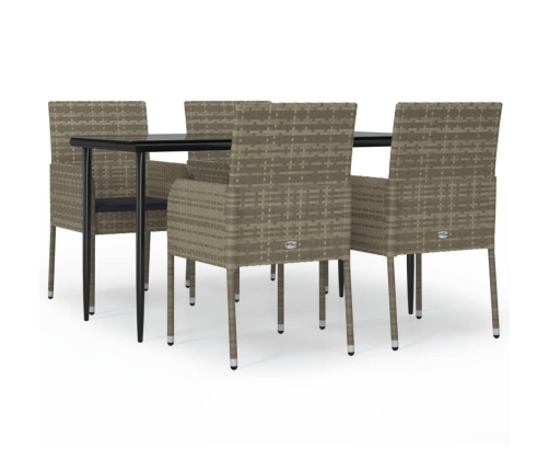 Set comedor jardín 5 pzas y cojines ratán sintético negro gris