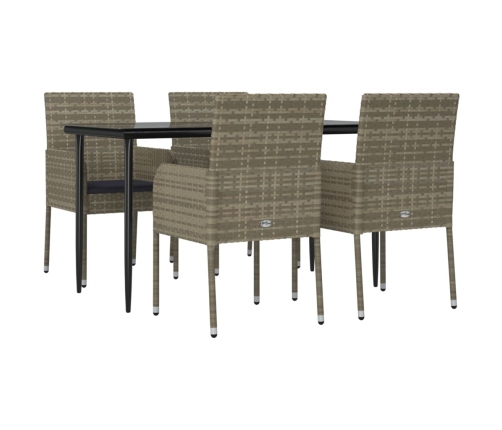 Set comedor jardín 5 pzas y cojines ratán sintético negro gris