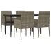 Set comedor jardín 5 pzas y cojines ratán sintético negro gris