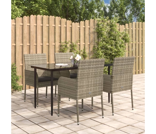 Set comedor jardín 5 pzas y cojines ratán sintético negro gris