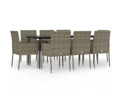 Set comedor jardín 9 pzas y cojines ratán sintético negro gris