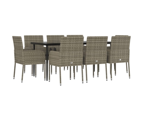 Set comedor jardín 9 pzas y cojines ratán sintético negro gris