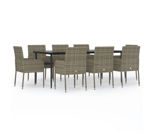 Set comedor jardín 9 pzas y cojines ratán sintético negro gris