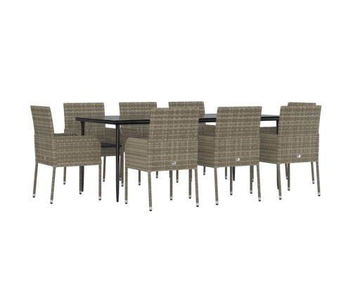 Set comedor jardín 9 pzas y cojines ratán sintético negro gris