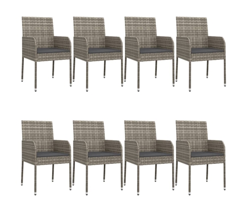Set comedor jardín 9 pzas y cojines ratán sintético negro gris